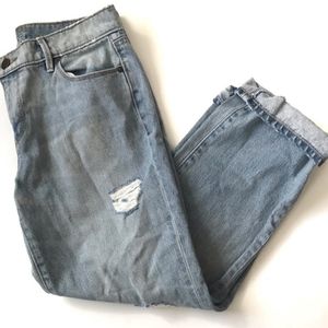 LOFT Relaxed Straight Cropped Distressed Jeans